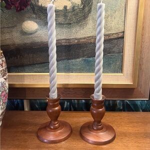 Vintage Wood Candlestick Holders – Set of 2 - Classic Turned Wood